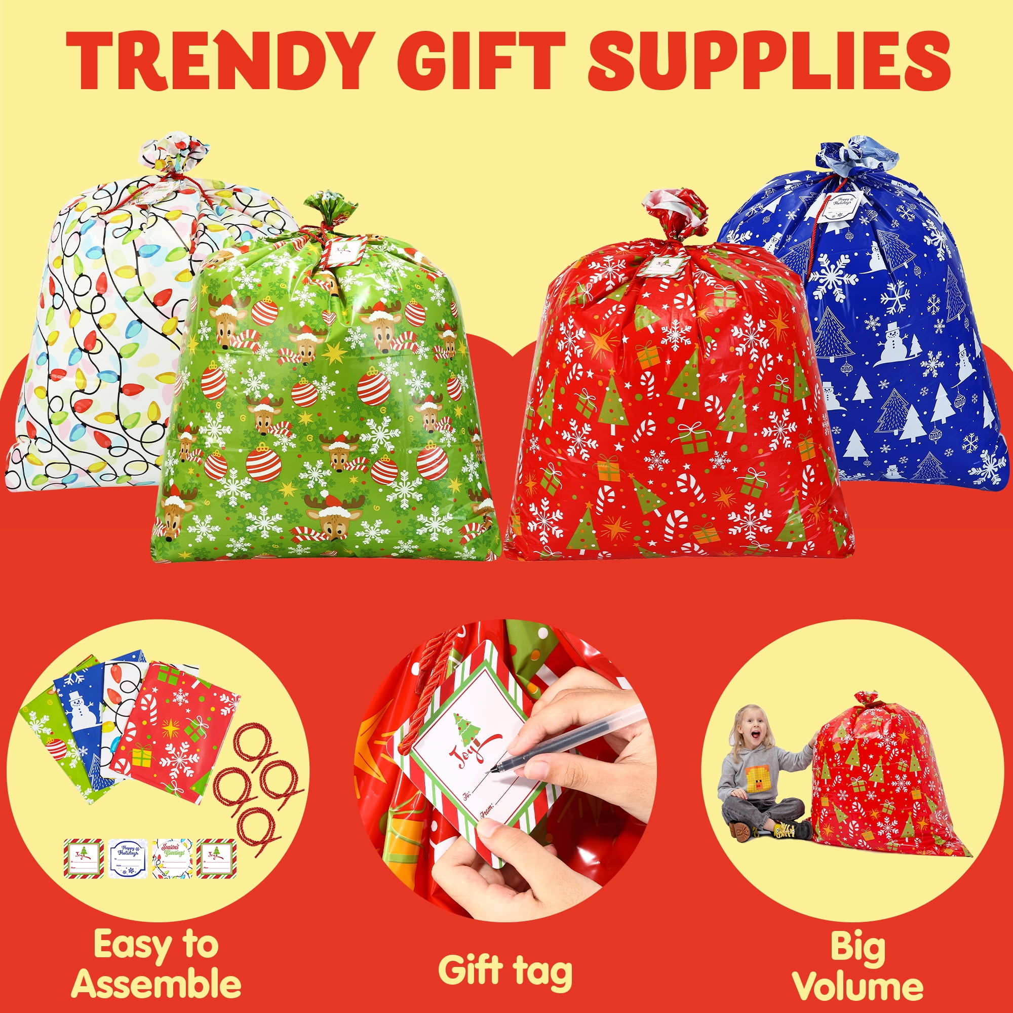BlessedSeason Christmas Gift Bags 28 Pcs — 12 Designs, 4 Sizes (Small To Jumbo) — Kraft Paper, Reusable Holiday Gift Wrapping Bags - View #2