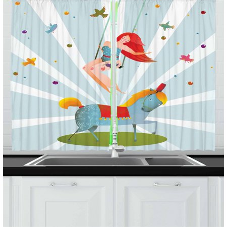 Kids Curtains 2 Panels Set Circus Carnival Show Girl With Pony