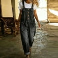 thumbnail image 2 of Uaswgudfs Women's Vintage Washed Denim Overalls Adjustable Straps Button Front Loose Fit Jumpsuits with Pockets for Daily Casual Work Shopping, 2 of 5