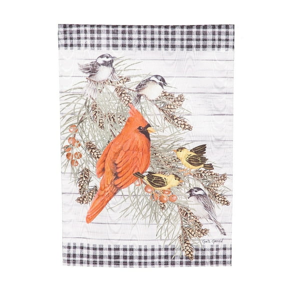 Evergreen Bird Friends Moire Garden Flag 12 x 18 Inches Indoor Outdoor Decor