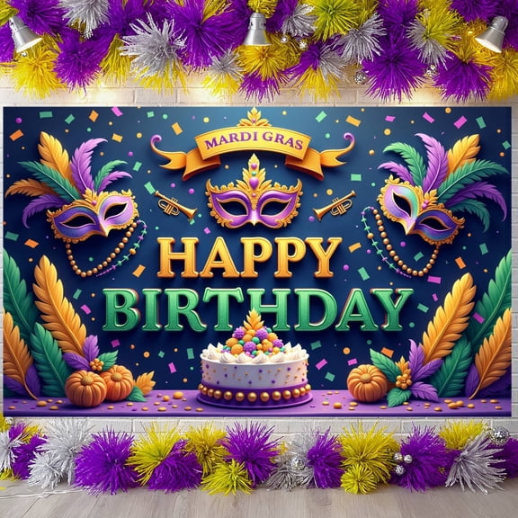 Colorful Banner Masquerade Mask Birthday Party Display Feather Decor Star Pattern Masquerade Backdrop for Birthday Party Masquerade Ball Photo Shoot