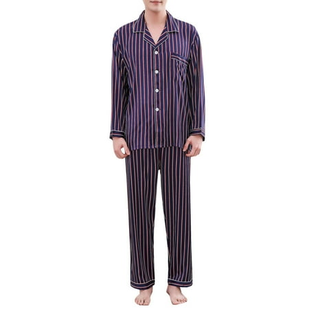 

Modal Pajama Set for Men Stripe Soft Lightweight Cotton Sleepwear Loungewear Sets Button Down Mens Long Sleeve Adult Pjs Nightgown