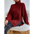 thumbnail image 5 of FEORJGP Women's Autumn Winter Sweater Long Sleeve Turtleneck Knit Pullover Solid Color Split Hem Long Knitwear Jumper Loose Casual Cozy Tops, 5 of 8