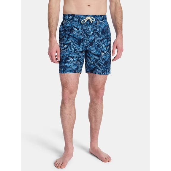 Laguna Men's Printed Seersucker Volley Swim Trunks with Brief Liner, 7" Inseam, Sizes M-2XL