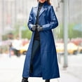 thumbnail image 4 of Winter Clearance Deals PITAUCE Women's Genuine Leather Trench Coat Women's Fashion Sexy Autumn And Winter Solid Long Leather Coat Imitation Leather Windbreaker Coat Navy 5XL, 4 of 5