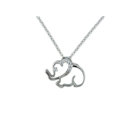 - CZ Sterling Silver Outlined Elephant Pendant, 18