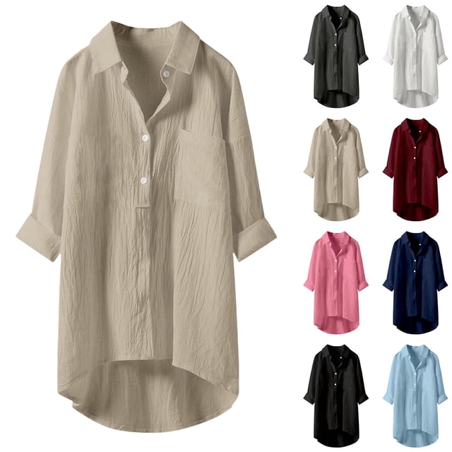 Top de encaje color crema,Blusa informal lisa para mujer, manga larga con bolsillos, cuello vuelto, poliéster ligero, para uso diario en casa, sopatenor