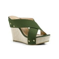thumbnail image 1 of BLISSFUL STEP Women's Shoes Wedge Open Toe Crisscross Straps Linen Platform Sandals Dark Green 10, 1 of 7
