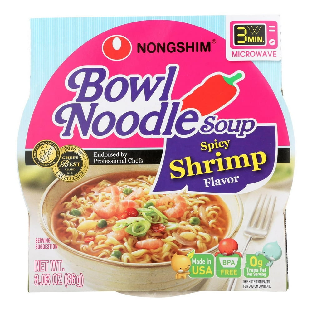 Nongshim Bowl Noodle Spicy Shrimp Ramyun Ramen Noodle Soup Bowl, 3.03oz