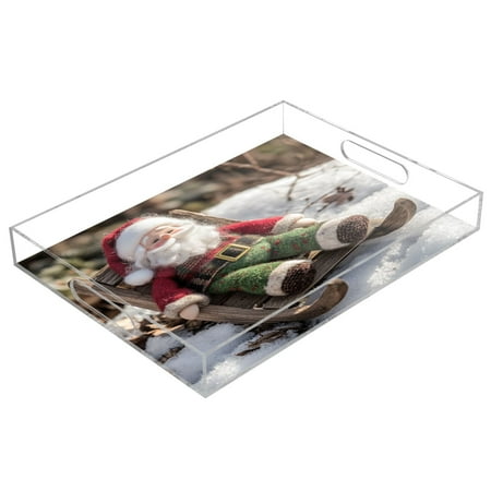 

Clear Acrylic Tray Water Cup Tray Teacup Jewelry Storage Tray for Serving and Home Decor Santa Claus Doll