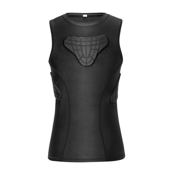 TUOYR Padded Shirt Youth Boys Padded Compression Sports Protective T-Shirt Rib Chest Protector Extreme Exercise (Black Padeed Vest, Y-M(Chest 26.5inch~28.5inch))