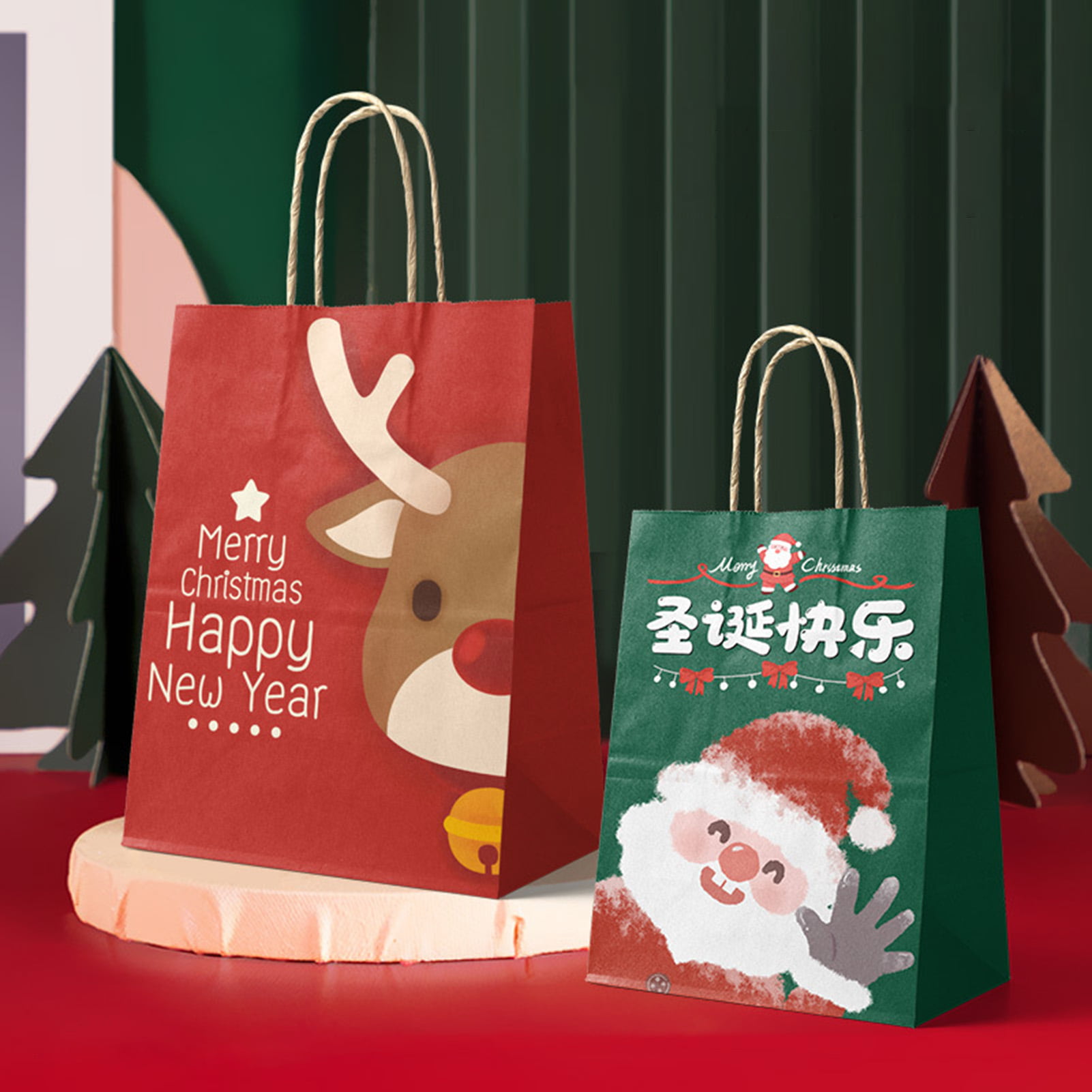 Medium Luxury 3D Santa Sack Christmas Gift Bags Decorative Glitter Paper Bags 