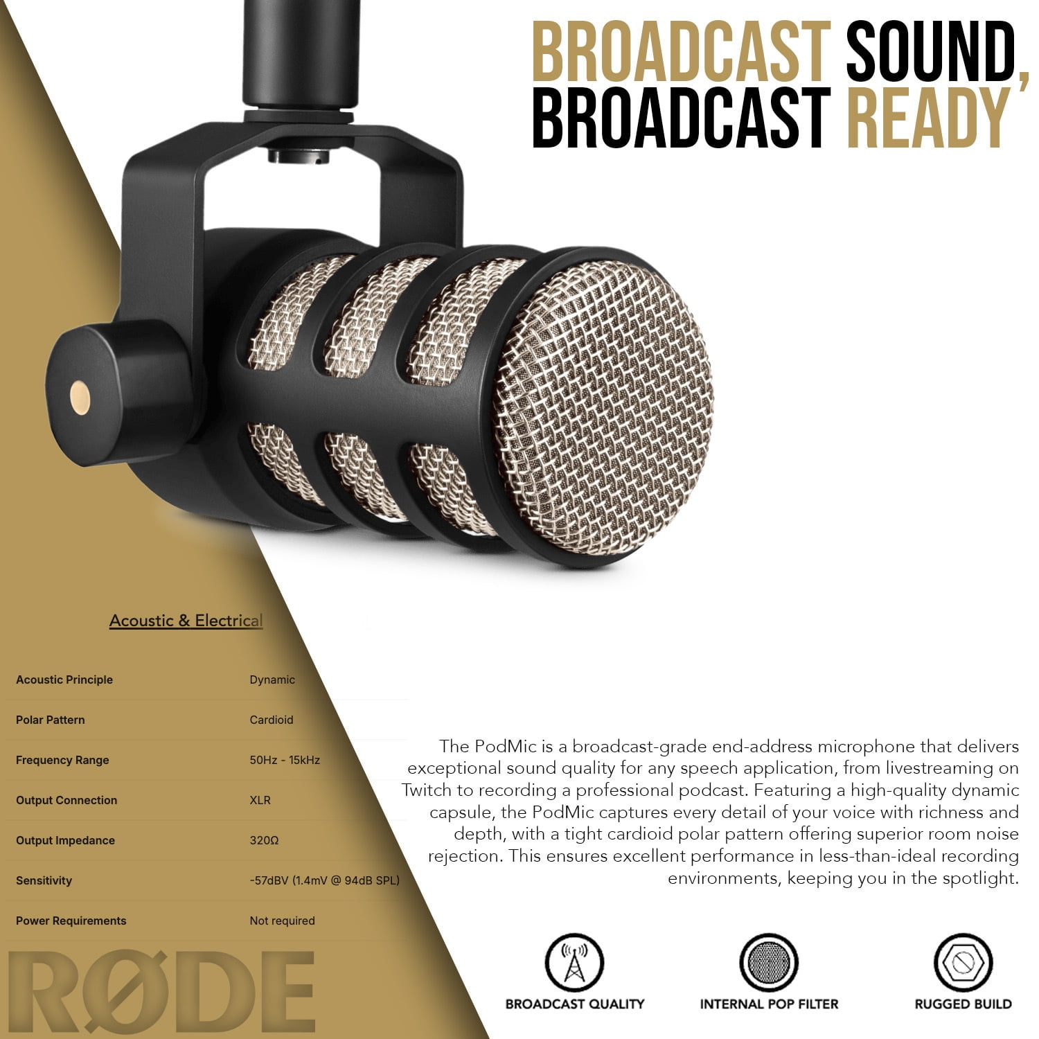 RODE PodMic Dynamic Podcasting Microphone Bundle with Euro Boom Microphone Stand (Black) and 25 Feet XLR Male to Female Microphone Cable (3 Items)