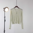 thumbnail image 2 of vdgthytj Cardigans for Women Long Sleeve V-Neck Button Front Ribbed Knit Sweater Fall Casual Crop Cover up Tops(Medium,Green), 2 of 6