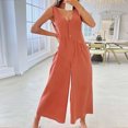 thumbnail image 2 of SELONE Jumpsuits for Women Dressy Loose Fit Long Pant Sleeveless Ladies Travel Comfortable 2023 Vacation Womens Jumpers and Rompers Casual High Waist Solid Color Single Bucklestraight Tube Red M, 2 of 8
