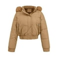 thumbnail image 5 of Scyoekwg Winter Coats for Women Zip Up Puffer Jacket Fashion Cropped Down Jackets Hooded Long Sleeve Coats Warm Quilted Outerwear (Khaki,S), 5 of 9