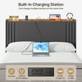 thumbnail image 6 of Bed Frame Queen Size with LED Lights & Charging Station, Lofka Upholstered Wingback Bed with Storage Headboard, No Box Spring Needed, Dark Gray, 6 of 9