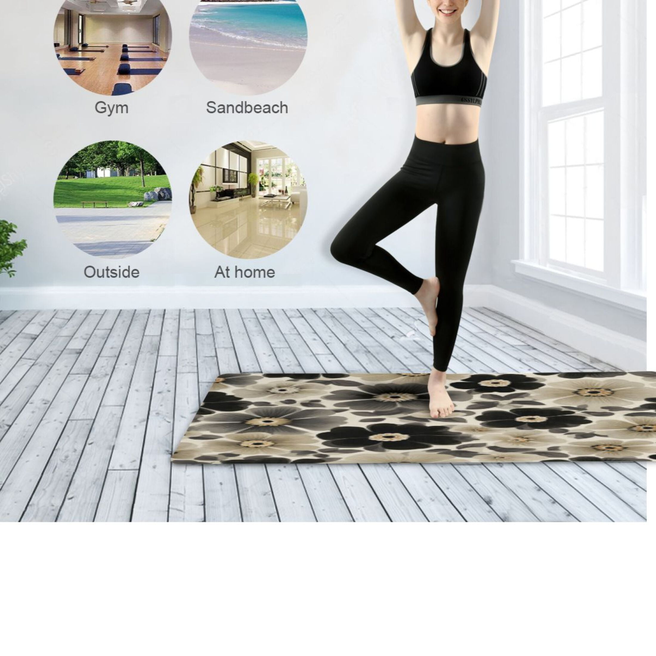 BZSMCE Yoga Mat Women Fitness Mat Monochrome Floral Dreamscape Pattern