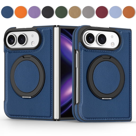 Kryonix for iPhone Duo Case with 360 Rotatable Magnetic Ring Kickstand,Built-in Kickstand Compatible with MagSafe, Slim PU Leather Military Grade Drop Protection Shockproof Cover,Blue