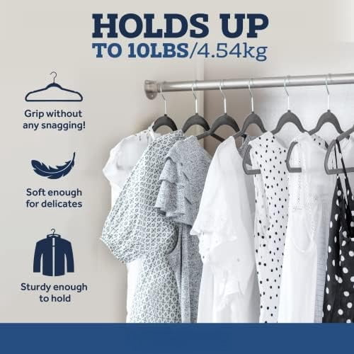 Velvet Hangers 50 Pack - Heavy Duty Gray Hangers for Coats, Pants & Dress Clothes - Non Slip Clothes Hanger Set - Space Saving Felt Hangers for Clothing