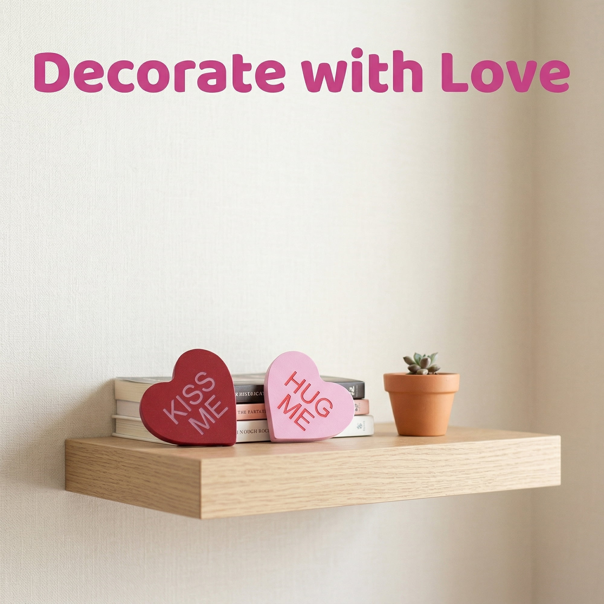 Unique Bargains Wooden Heart Signs Extra Thick Free Standing Love Ornaments Style C 2.6"H