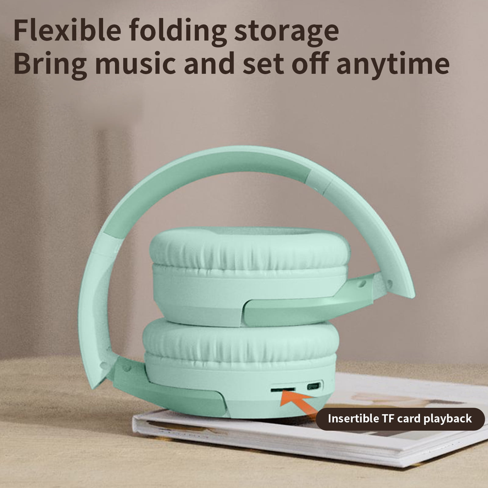 Bluetooth Headphones Over Ear, 6S Wireless Headphones Wired with 6 EQ Modes, 40 Hours Playtime Foldable HiFi Stereo Headset with Microphone, FM/TF for Cellphone/PC/Work,Green