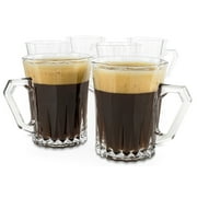 Bezrat Luxury Cappuccino Glass Coffee Tea Cups with Handle, Set of 6 Tempered Glass Espresso Cups Latte Mugs 9 Ounces Espresso Cappuccino