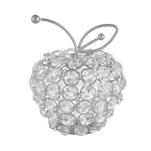 Adornos de frutas de cristal con diamantes de imitación hechos a mano coleccionables para decoración de escritorio Manzana plateada A