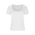 thumbnail image 5 of Posijego Womens Square Neck T-Shirts Trendy Short Sleeve Slim Going out Tops Tight Basic Tees Fashion Clothes, 5 of 6