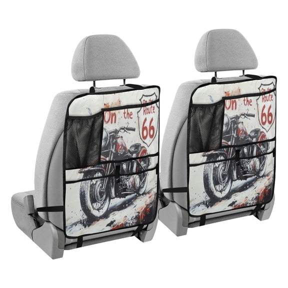 BZSMCE Car Organizer Kick Mats Back Seat Protector Creatively Retro Motorcycle Plainting Printed