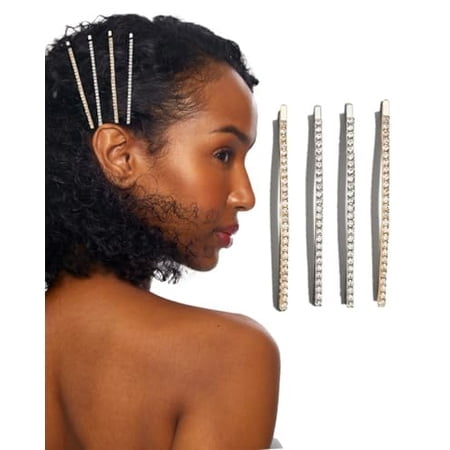 Kitsch Rhinestone Bobby Pins for Women, Stylish and Decorative Hair Accessories | Extra Long Rhinestone Hair Clips for Events - Wedding, Bridal Shower, Prom, and Party - Set of 4, Gold and Silver
