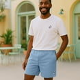 thumbnail image 3 of Dalix Astronaut Beach Short Embroidered Casual Pocket Mesh Drawcord Waist Mens in Carolina Blue S Small, 3 of 5
