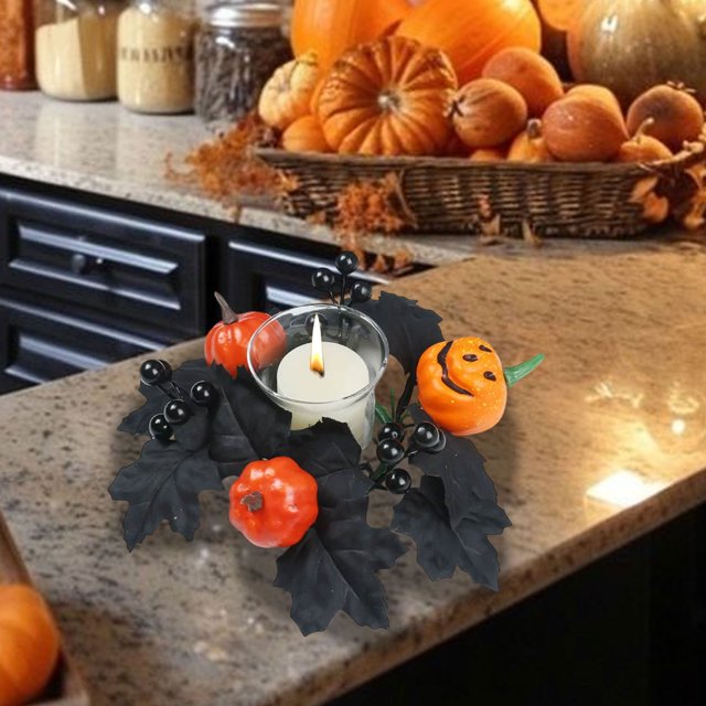 Corona de candelabro con hojas de arce artificiales detalles de calabaza y bayas decoración de mesa para la fiesta de la cosecha de otoño ideal para Halloween y Acción de Gracias 24 cm de diámetro