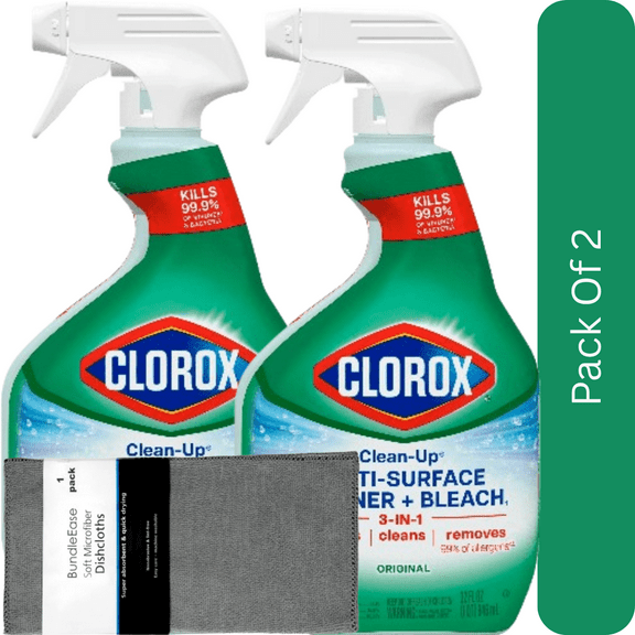 Clorox All Purpose Cleaner Spray with Bleach Original 32 fl oz with Microfiber Solid Color Towel by BundleEase