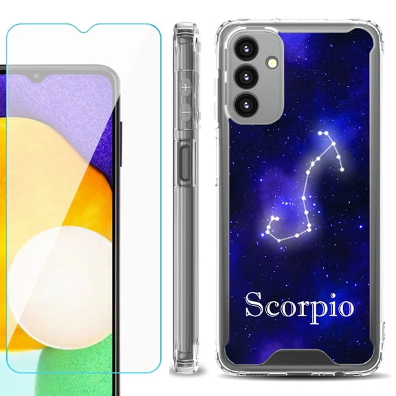Shockproof Bumper Phone Case for Samsung Galaxy A13 5G, with Tempered Glass Screen Protector, by OneToughShield ® - Zodiac / Scorpio