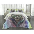 thumbnail image 3 of Ambesonne Hipster Quilted Bedspread Set 3 Pcs, Colored Wild Bear Art, Queen Size, Lime Green Purple, 3 of 5