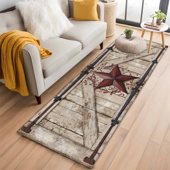 Texas Star Retro 2'x6' Runner Rugs for Hallway Kitchen Bedside Non Slip Washable, Red Wooden Berry Vintage Entryway Rug Runners with Rubber Backing, Long Carpet Runner for Laundry Room