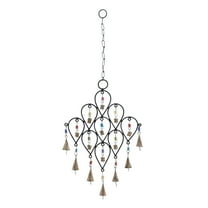 DecMode 24" Black Metal Bell Windchime with Bells and Chain Ring Hanger