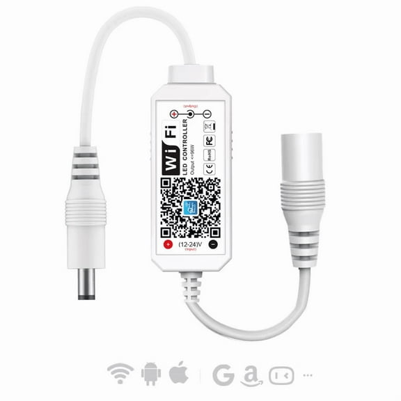 Smart WiFi Single-Color LED Controller – Compatible with Alexa & Google Assistant, 12-24V DC, 96W Max, Remote & Voice Control via Magic Home App