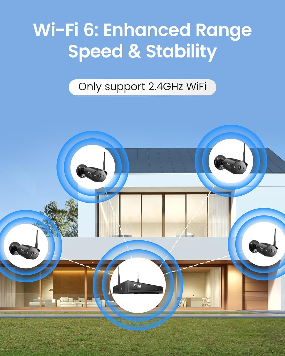 3MP Wireless Security Camera System with Audio, ZOSI 2K Plug-in Outdoor Smart WiFi Cameras,Color Night Vision, AI Person Detection, Light & Siren Alarms, 8CH 4K NVR with 2TB HDD for 7/24 Recording