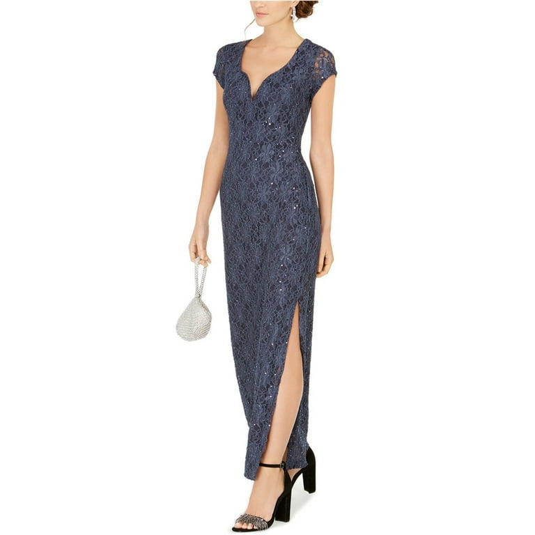 CONNECTED APPAREL Womens Black Sequined Lace Short Sleeve Sweetheart Neckline Maxi Evening Sheath Dress 12 Walmart