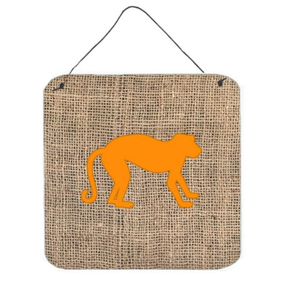 6 x 6 in. Monkey Burlap and Orange Aluminium Metal Wall Or Door Hanging Print