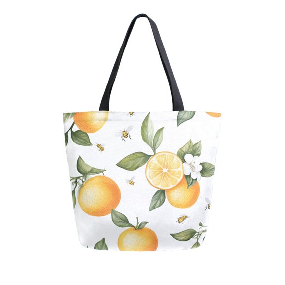 FORMRS Womens Canvas Tote Bag with Zipper Inner Pocket Shoulder Handbag, White Watercolor Oranges