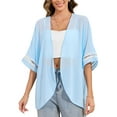 thumbnail image 2 of Uvplove women's Swimsuit Cover Up Shirt Lightweght Puff Sleeve Cardigan Chiffon Blouse Top,Light Blue,XXL, 2 of 8