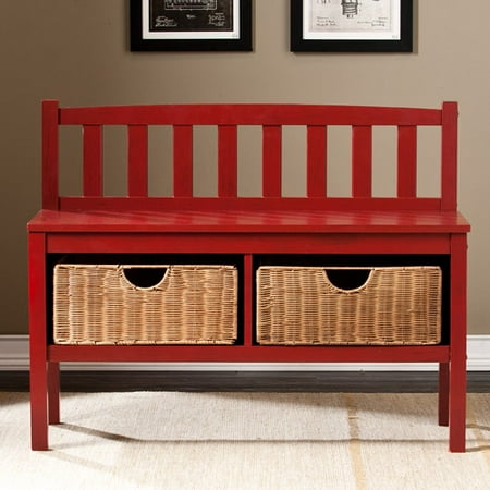 Lincoln Bench with Storage Baskets, Red