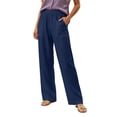 thumbnail image 6 of Straight Leg Pants for Women High Waist Stretchy Slim Fit Trousers with Pockets Solid Color Comfy Cotton Lounge Work Pants,Sizes S-2XL, 6 of 7