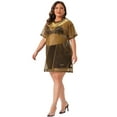 thumbnail image 3 of DARING DIVA Women's Plus Size See Through Holographic Long Blouse 1X Gold, 3 of 6