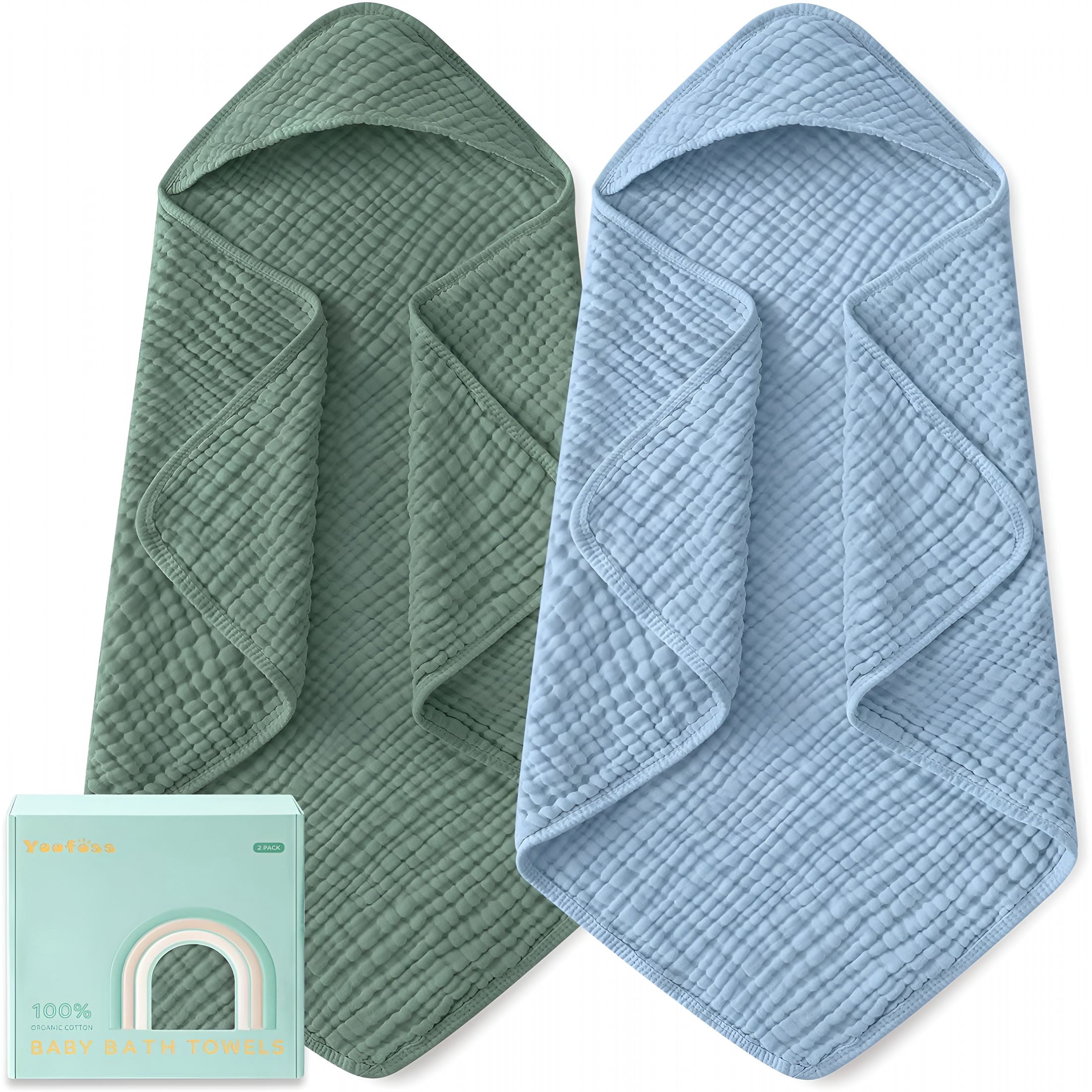 ARLAJO Hooded Baby Towels for Newborn 2 Pack 100% Muslin Organic Cotton Baby Bath Towel with Hood for Babies,Infant,Toddler and Kids,Large 32X32Inch,Soft and Absorbent