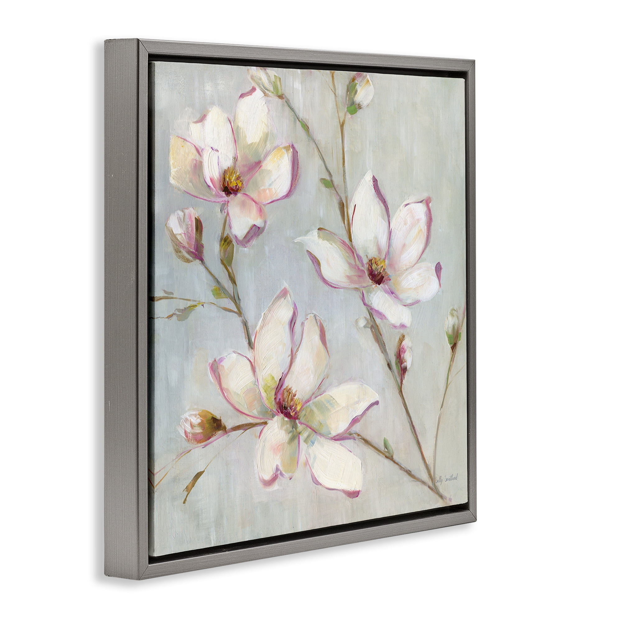 Stupell Industries Traditional Apple Blossoms Botanical & Floral Painting Gray Floater Framed Art Print Wall Art, 18 x 18