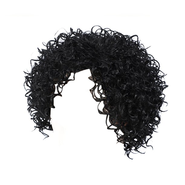 Peluca de Seda de Alta Temperatura - 8in Rizos Ondulados Negros, Gorro Ajustable - Resistente al Calor, Aspecto Natural para Cosplay y Uso Diario